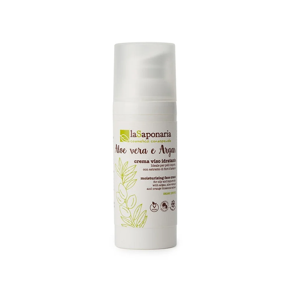 Crema Viso Idratante con Aloe ed Argan per Pelli Miste e Grasse - La Saponaria