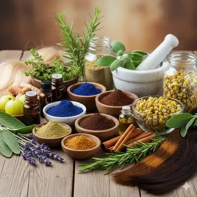 Ingredienti per tinture per capelli naturali e trattamenti.