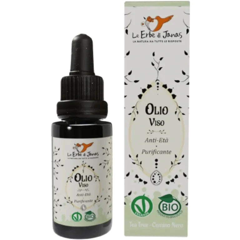 Olio Viso Anti-Età Purificante al Tea Tree e Cumino Nero - Le Erbe di Janas