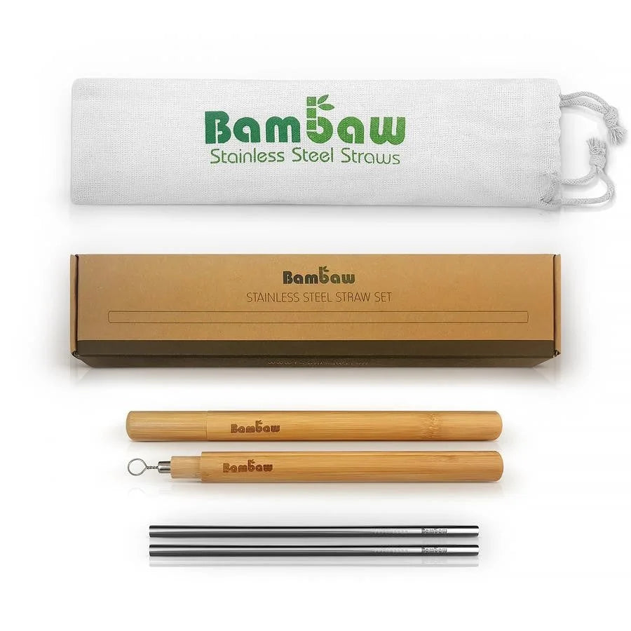 Set di Cannucce in Acciaio con Custodia Bamboo - Bambaw
