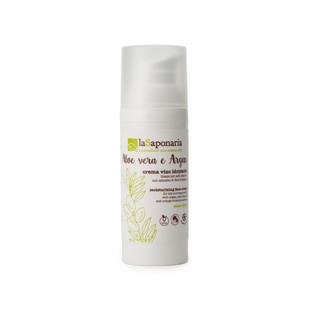 La Saponaria  Crema Viso Idratante con Aloe ed Argan per Pelli Miste e Grasse  Crema viso