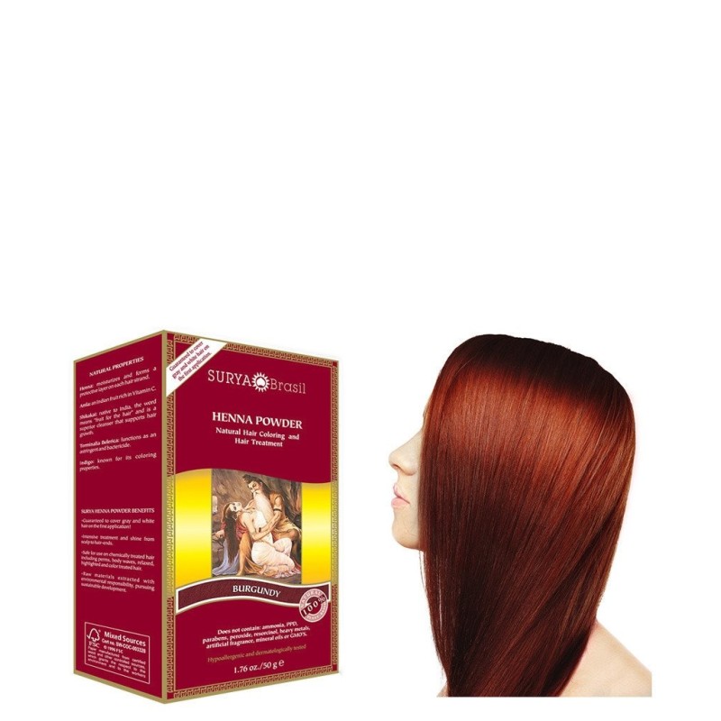 Solide De Légumes En Poudre De Henné Bourgogne Surya Brasil Couleurs végétales et Henne   Disponible sur Yumibio.com