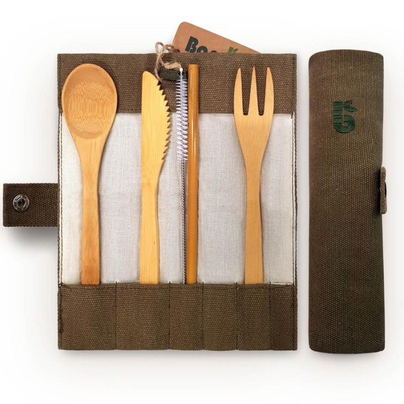 Set de couverts en Bambou Cas avec du Coton Bambaw La vaisselle et les Couverts   Disponible sur Yumibio.com