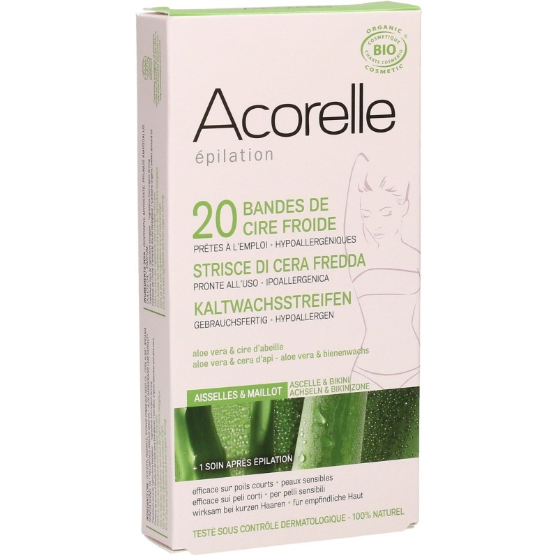 Bandes Dépilatoires Pour les Aisselles et le Bikini Acorelle Epilation   Disponible sur Yumibio.com