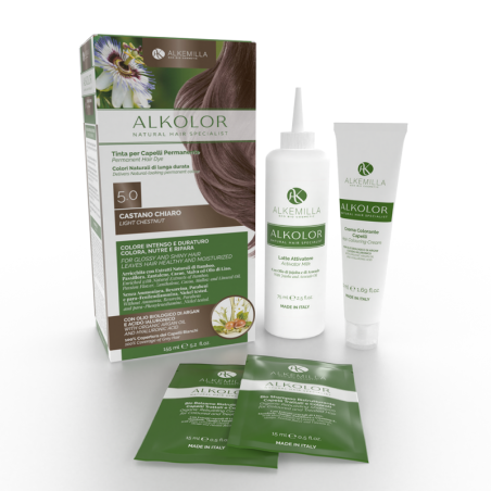 Alkolor Permanente Teinte 5.0 - Brun Clair Alkemilla Teint de légumes et de Henne   Disponible sur Yumibio.com