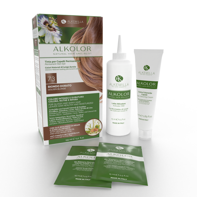 Alkolor Permanente Teinte 7.3 - Blond Doré Alkemilla Teint de légumes et de Henne   Disponible sur Yumibio.com