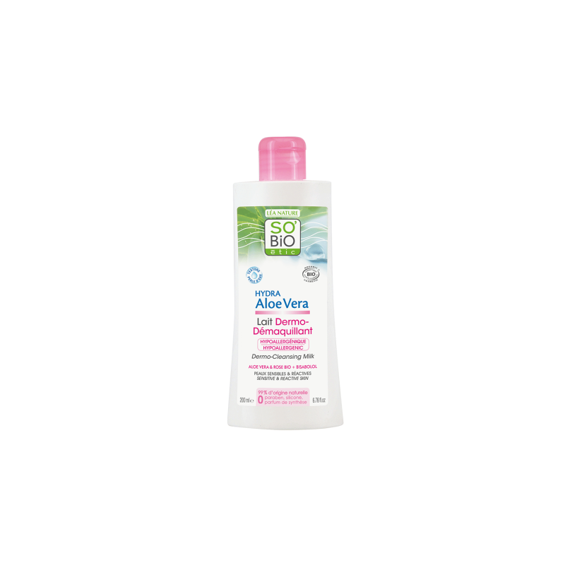 SO’BiO étic  Latte Dermo Detergente con Aloe Vera - Pelle Sensibile  Detergente viso