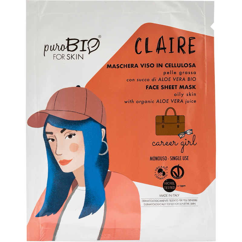 Purobio  Maschera Viso in Cellulosa per Pelle Grassa - Carrer Girl  Maschere Viso