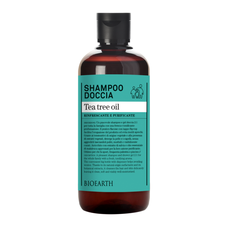 Douche et Shampoing à l'Huile d'Arbre à Thé Bioearth Bain Moussant Bio   Disponible sur Yumibio.com