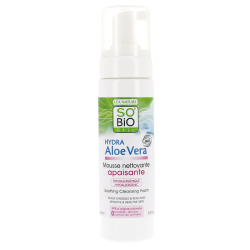 Hydra-Aloe - Nettoyage de la Mousse Apaisante, Hypoallergénique SO’BiO étic Les détergents   Disponible sur Yumibio.com
