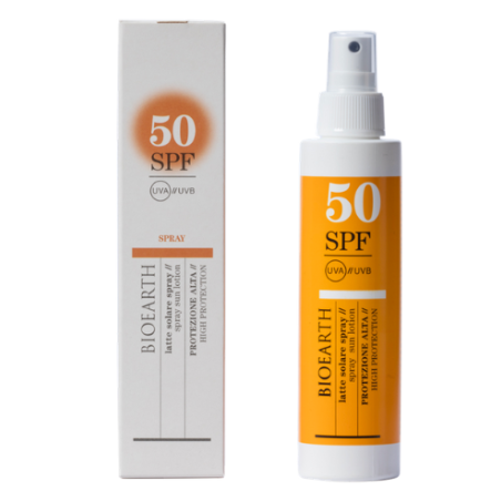 De la crème solaire Spray SPF 50 Très Haute Protection Bioearth Crème solaire bio   Disponible sur Yumibio.com