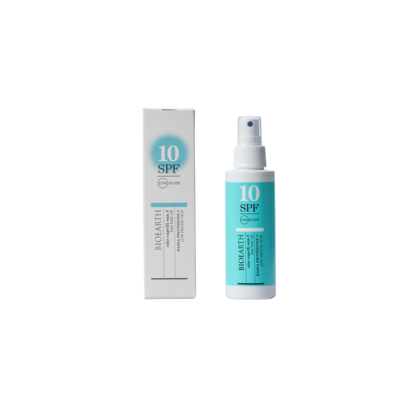 Huile solaire SPF 10 pour les Cheveux Bioearth Crème solaire pour les cheveux   Disponible sur Yumibio.com