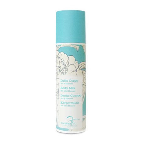 Body milk Bio Iris and Mimosa PuraVida Bio Organic Body Creams  Available on Yumibio.com