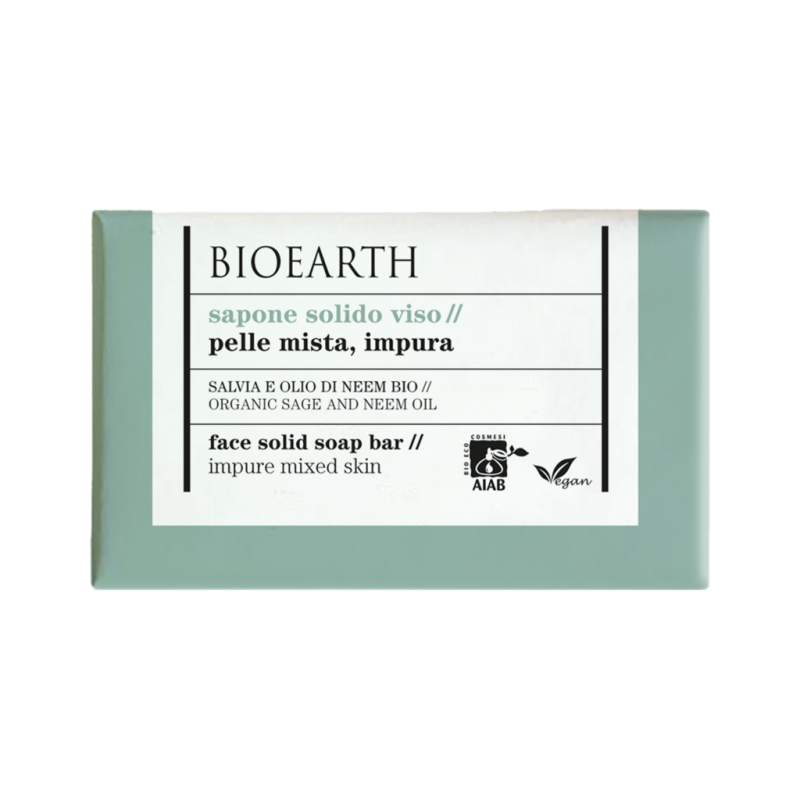 Bioearth  Sapone Solido Viso - Salvia e Olio di Neem  Detergente viso