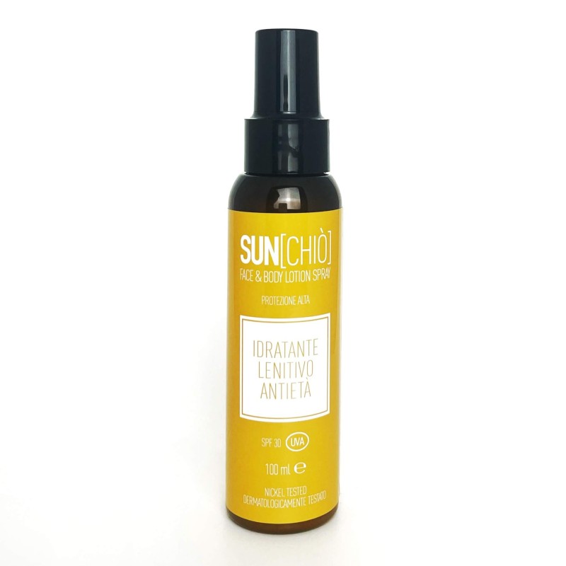Soleil Chiò - Lotion écran solaire en Spray pour le Visage et le Corps 100 ml Chio Protection solaire bio   Disponible sur Yu...