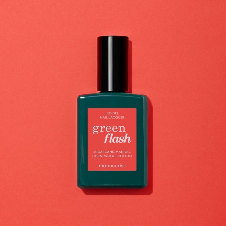Red Coral Semi-Permanent Enamel-Green Flash Manucurist Semi-permanent nail polishes  Available on Yumibio.com