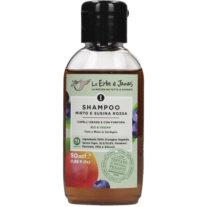 Le Erbe di Janas  Mini Shampoo Antiforfora per Capelli Grassi con Mirto e Susina  Shampoo antiforfora
