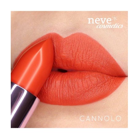 Coral Orange Lipstick-SUGAR Matte Cannolo Neve Cosmetics Rossetti  Available on Yumibio.com
