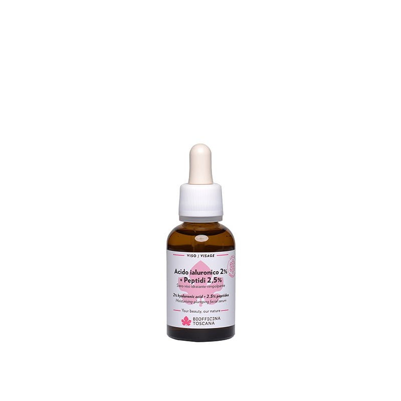 Moisturizing and plumping Face Serum-Hyaluronic Acid 2% + peptides 2,5% Biofficina Toscana Sera  Available on Yumibio.com