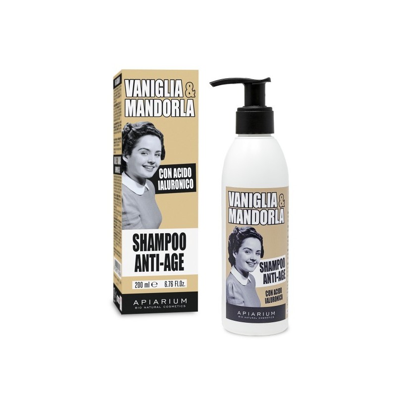 Anti-aging Shampoo vanilla and almond Apiarium Shampoo  Available on Yumibio.com