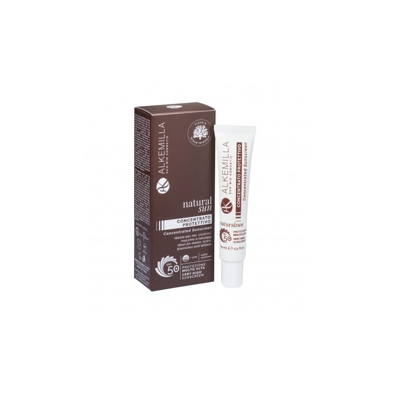 Concentré, de Protection, de Cicatrices et de Tatouages SPF 50+ Alkemilla Crème solaire bio   Disponible sur Yumibio.com