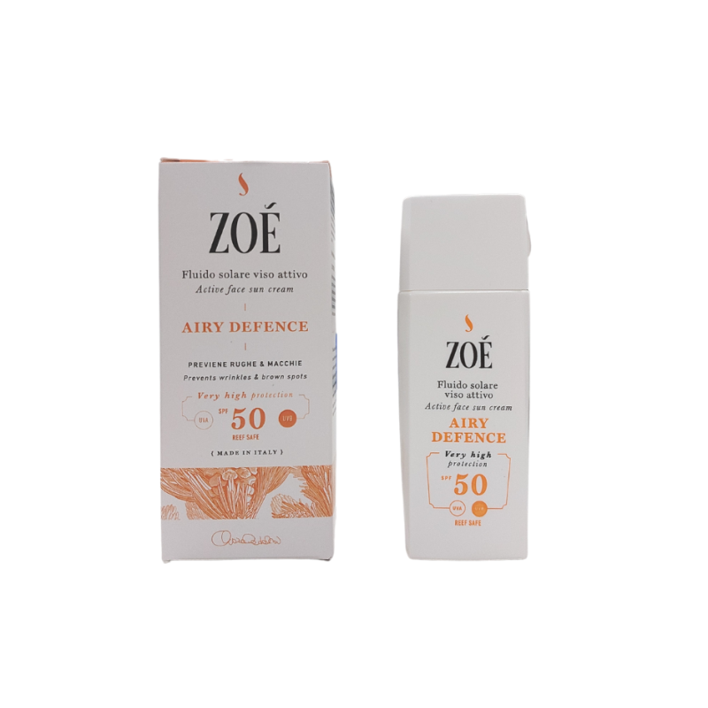 Zoe Cosmetics  Airy Defence - Crema Viso Solare 50 Antimacchia e Antirughe - Reef Safe  Protezione Solare bio