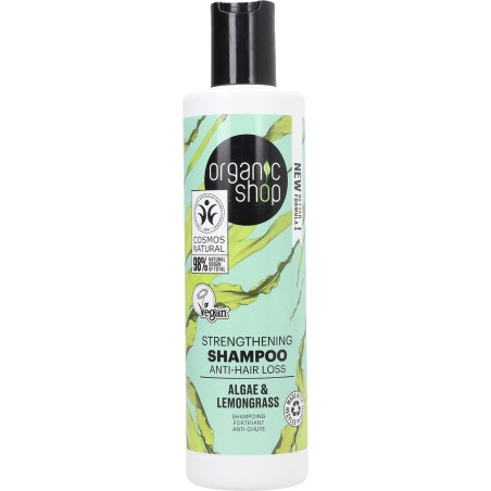 Shampooing Fortifiant Algues Organic Shop Shampooing Cheveux Faibles    Disponible sur Yumibio.com