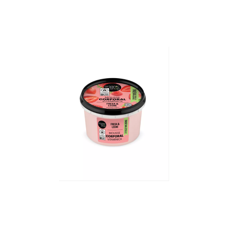 Mousse Hydratante Corporelle à la Fraise et Lait Organic Shop Crèmes Organiques Pour Le Corps   Disponible sur Yumibio.com