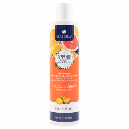 Shampooing Bio d'Orange et de Citron Alkemilla Shampooing Cheveux secs et traités   Disponible sur Yumibio.com