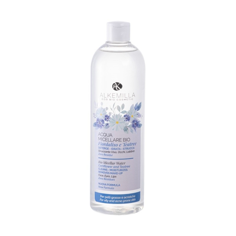 The water of Cornflower and Tea Tree Micellar Alkemilla Makeup removers  Available on Yumibio.com