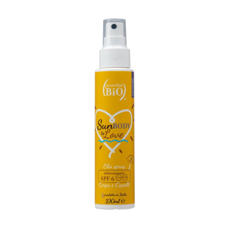 Huile solaire SPRA Corpo corps et cheveux SPF6 Parentesi Bio Crème solaire pour les cheveux   Disponible sur Yumibio.com
