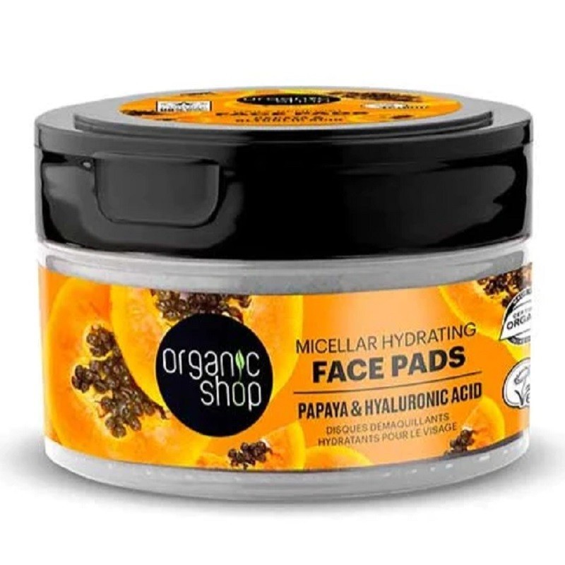 Organic Shop  Pads Viso Idratante con Papaya ed Acido Ialuronico  Detergente viso