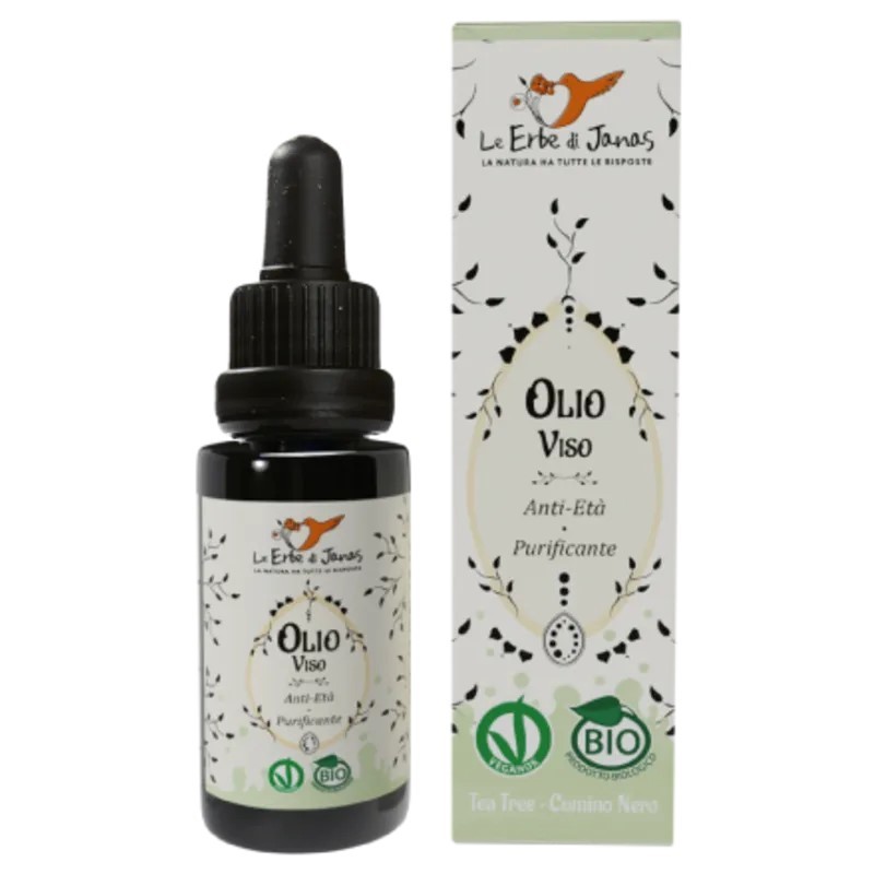 Le Erbe di Janas  Olio Viso Anti-Età Purificante al Tea Tree e Cumino Nero  Olio Viso