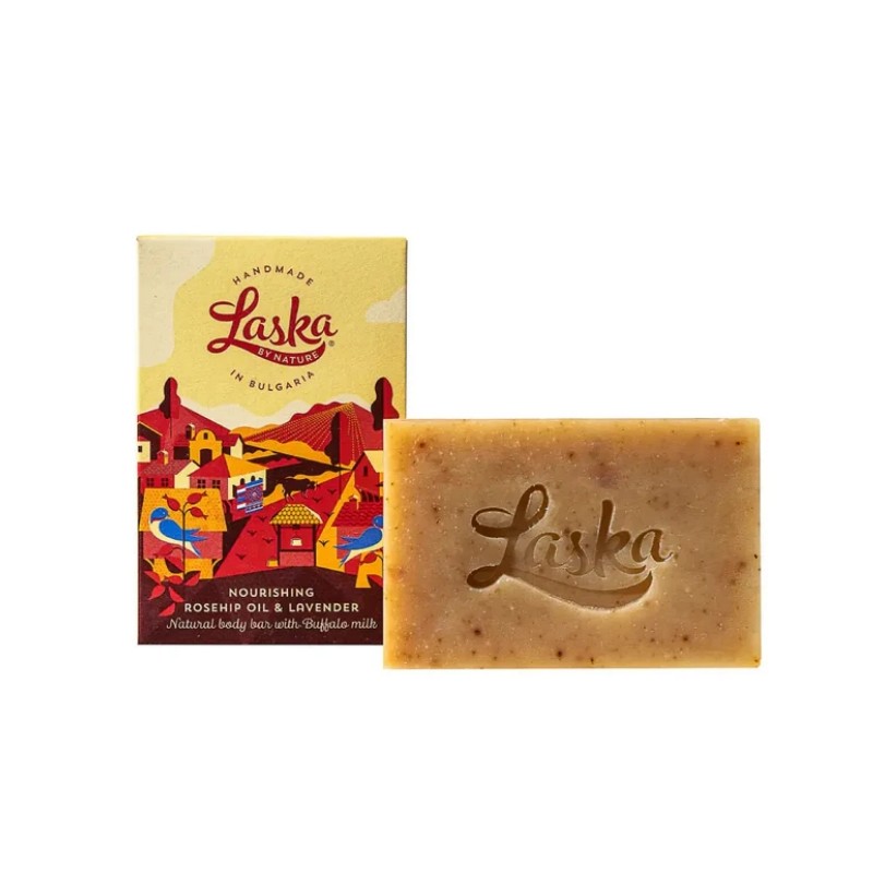laska by nature  Sapone Nutriente Esfoliante - Rosa Canina e Latte di Bufala  Cosmetici solidi per il corpo