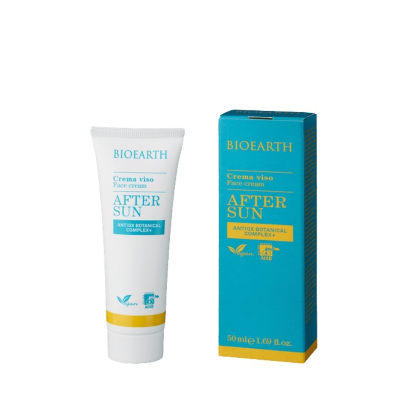Bioearth  Crema viso doposole con acido ialuronico e Antiox Botanical Complex+  Protezione Solare Viso