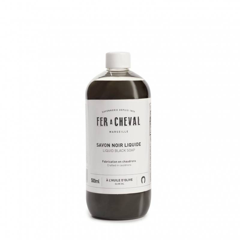 Savon de Marseille Liquide Noir Fer à Cheval La vaisselle et les Couverts   Disponible sur Yumibio.com