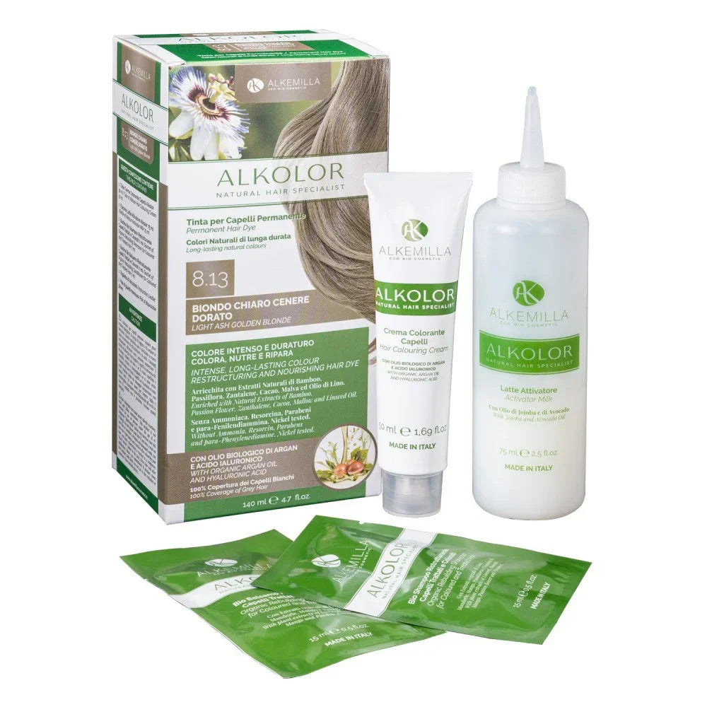 Alkolor Tinta Permanente 8.13 Biondo Chiaro Cenere Dorato - Alkemilla