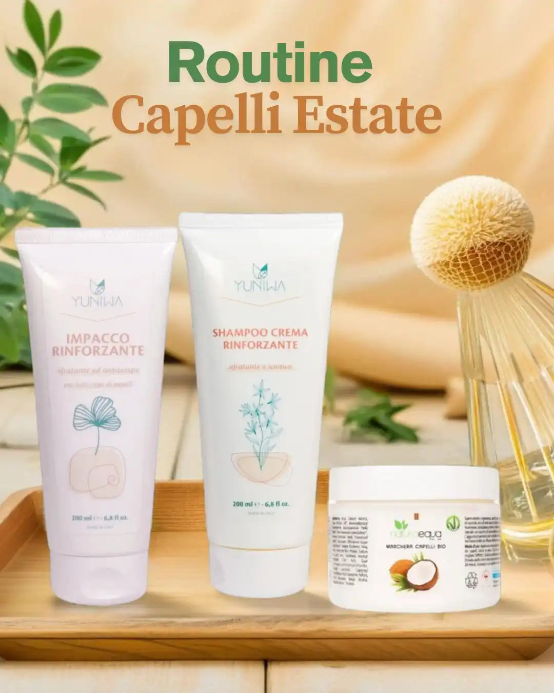 Prodotti per la cura dei capelli per l'estate.