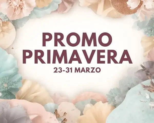 Composizione floreale dai colori pastello che incornicia un testo promozionale.