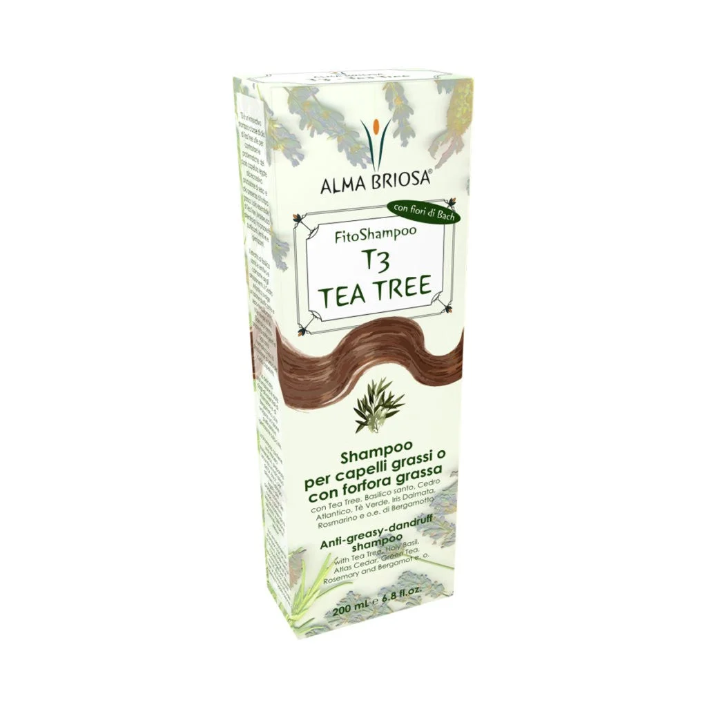 Fitoshampoo Bio e Vegano T3 Tea Tree per la forfora grassa - Alma Briosa