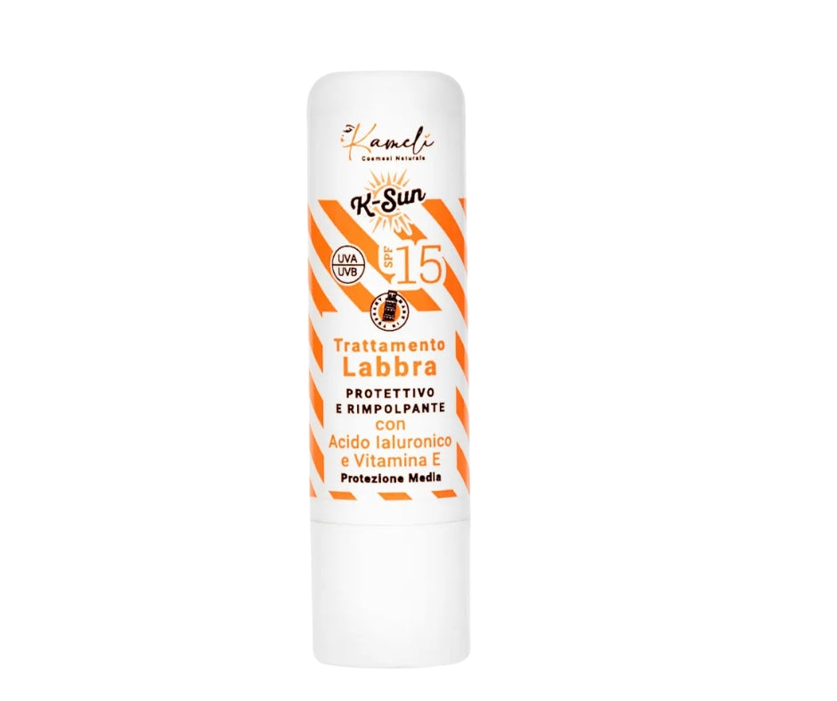 K-Sun - Stick Solare Labbra SPF 15 con Acido Ialuronico e Vitamina E – Protettivo e Rimpolpante