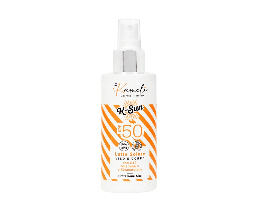 Latte solare viso e corpo SPF 50 – Protezione alta con Q10 vitamina C betacarotene - Kamelì