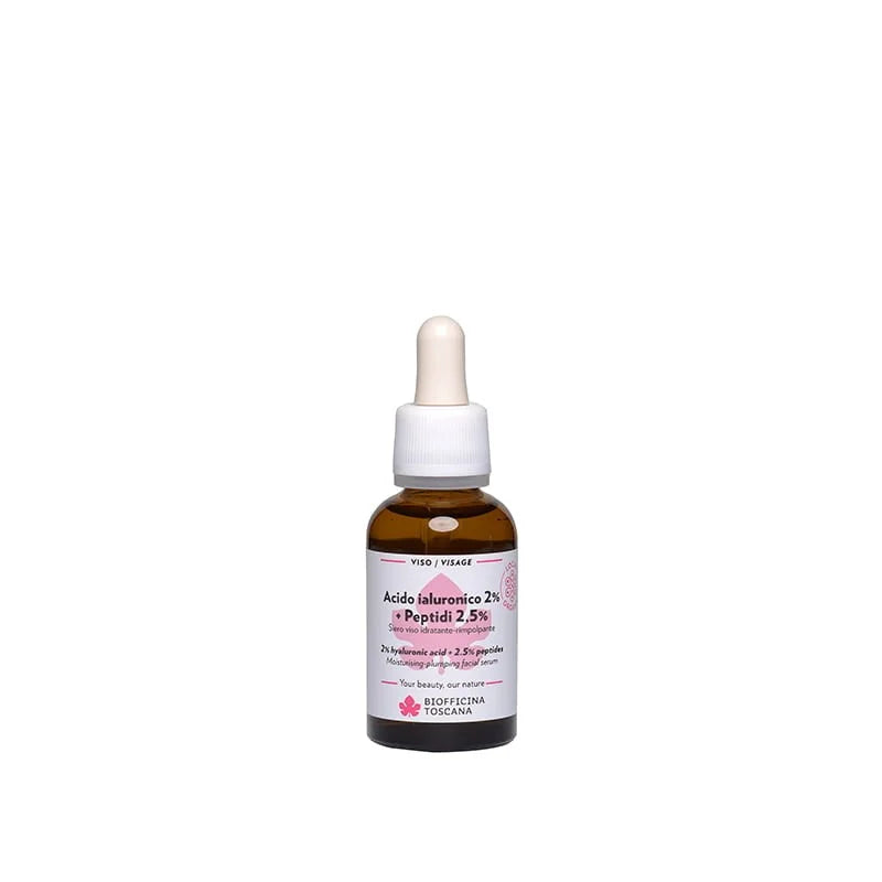 Siero Viso Idratante e Rimpolpante - Acido Ialuronico 2% + Peptidi 2,5% - Biofficina Toscana