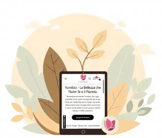 Un tablet che mostra un sito web con una pianta che cresce da esso.