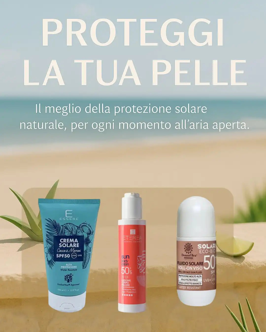 Tre diversi tipi di prodotti solari.